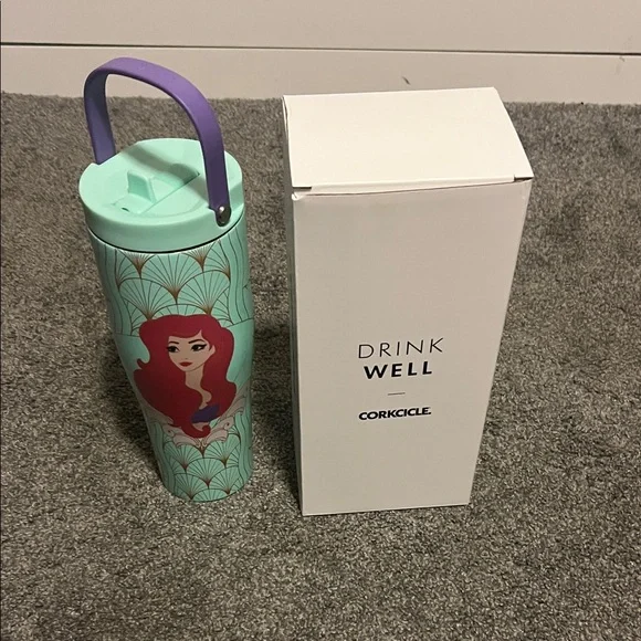 Corkcicle cruiser Go cup XL Ariel Themed Travel Mug with Purple Handle - Picture 5 of 5